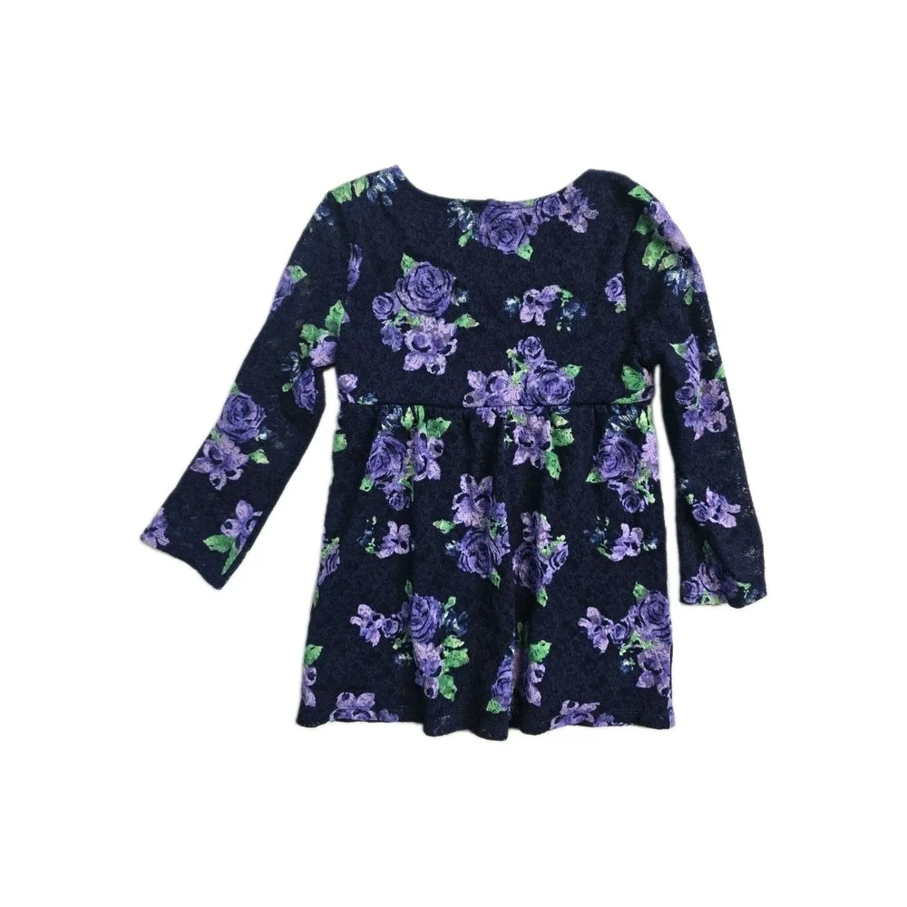 Justice Y2K Girls Babydoll Top Long-Sleeve 10 Blue Floral
